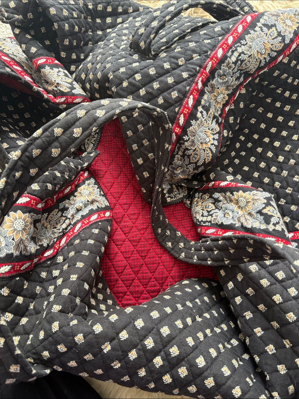 Vera Bradley Black Quilted Tote with Red and Cream Floral Trim - Picture 9 of 9